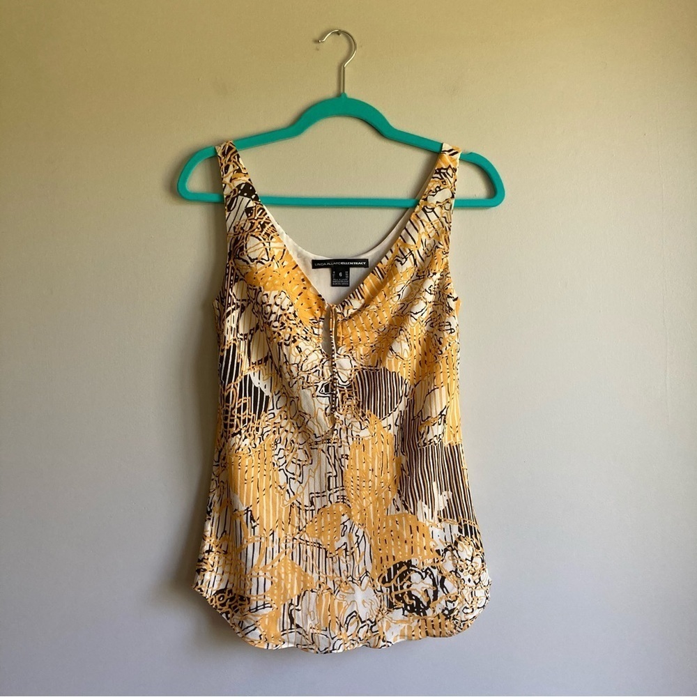 Linda AllardEllen Tracy Silk Yellow Floral Print Tank Top 6